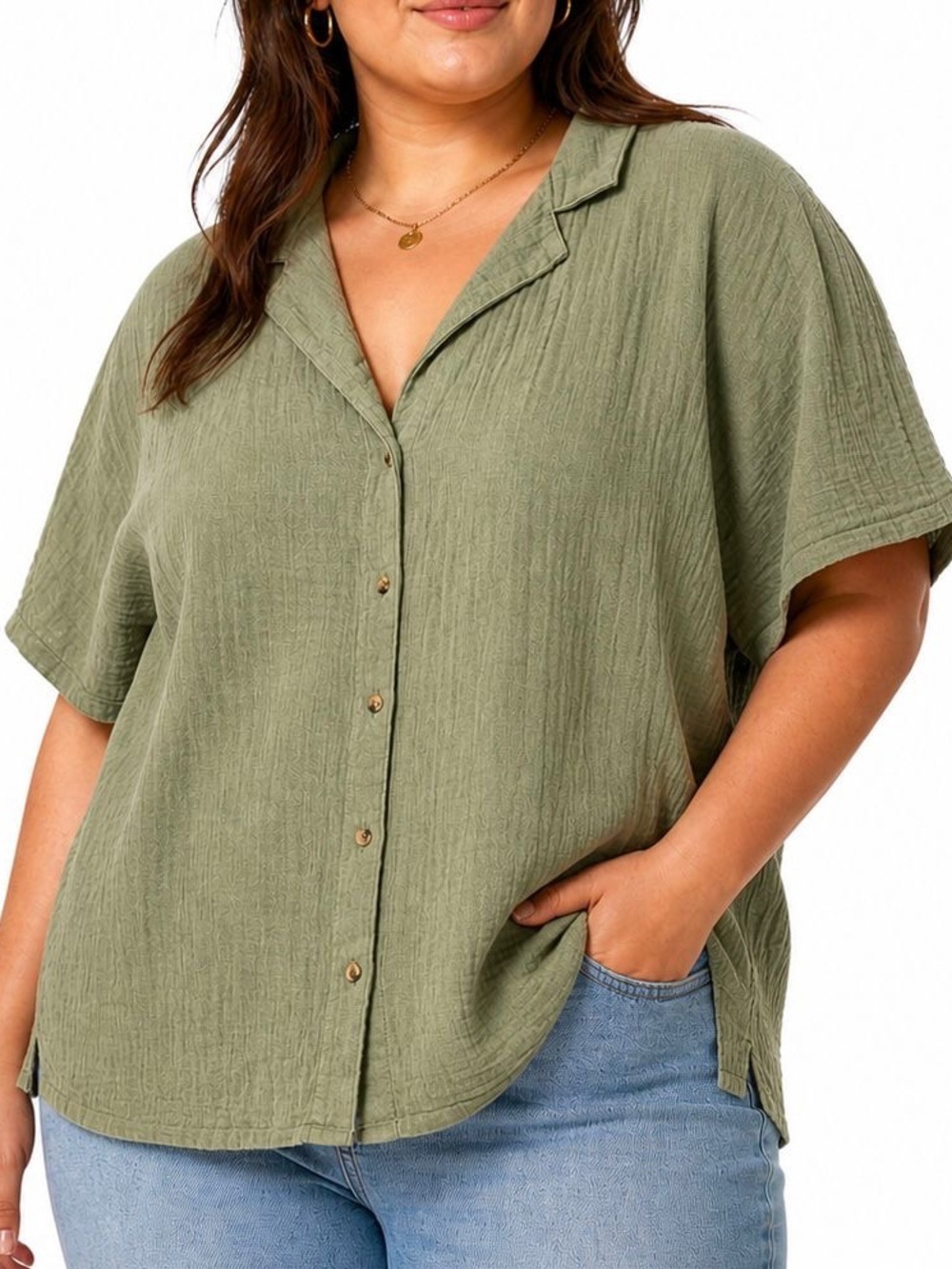 Old Navy Top Womens XXL 2XL Olive Gauze Boxy Loose Cottage Coastal Artsy Earthy
